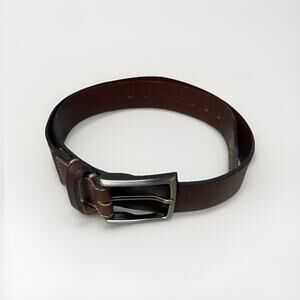 Eddie Bauer Mens Brown Leather Belt Size 34 Casual Classic Silver Buckle